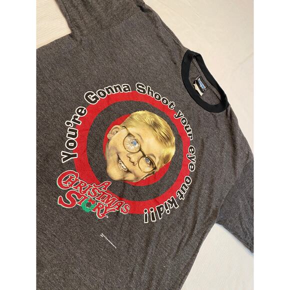 A Christmas Story Vintage Ringer T-shirt Gray Medium Shoot Your Eye Out - Picture 2 of 15